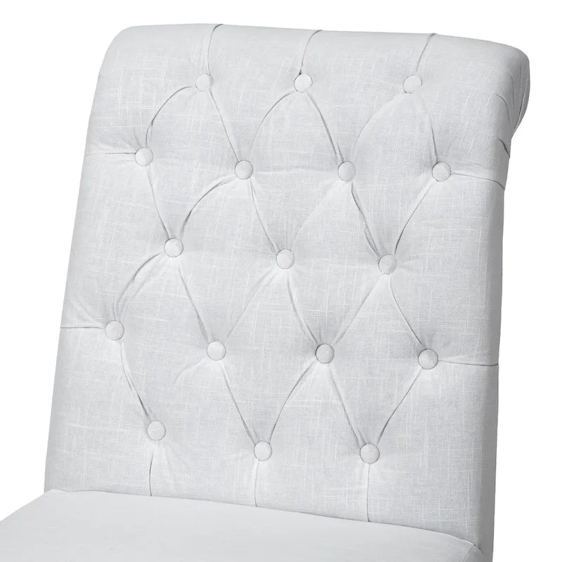 Dining Parsons Chair Set of 2, Tufted Rolled, Off White Linen