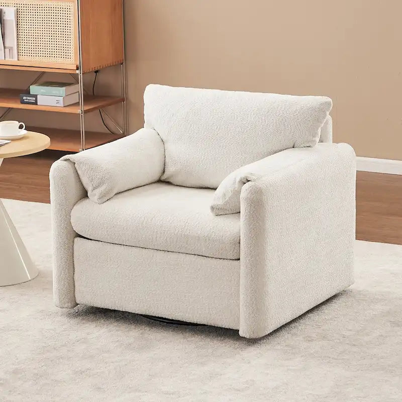 Fauteuil d'appoint pivotant une place - Fauteuil de salon rotatif à 360° avec tissu chenille et coussin haute résilience