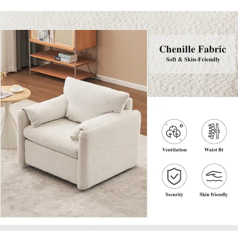 Fauteuil d'appoint pivotant une place - Fauteuil de salon rotatif à 360° avec tissu chenille et coussin haute résilience