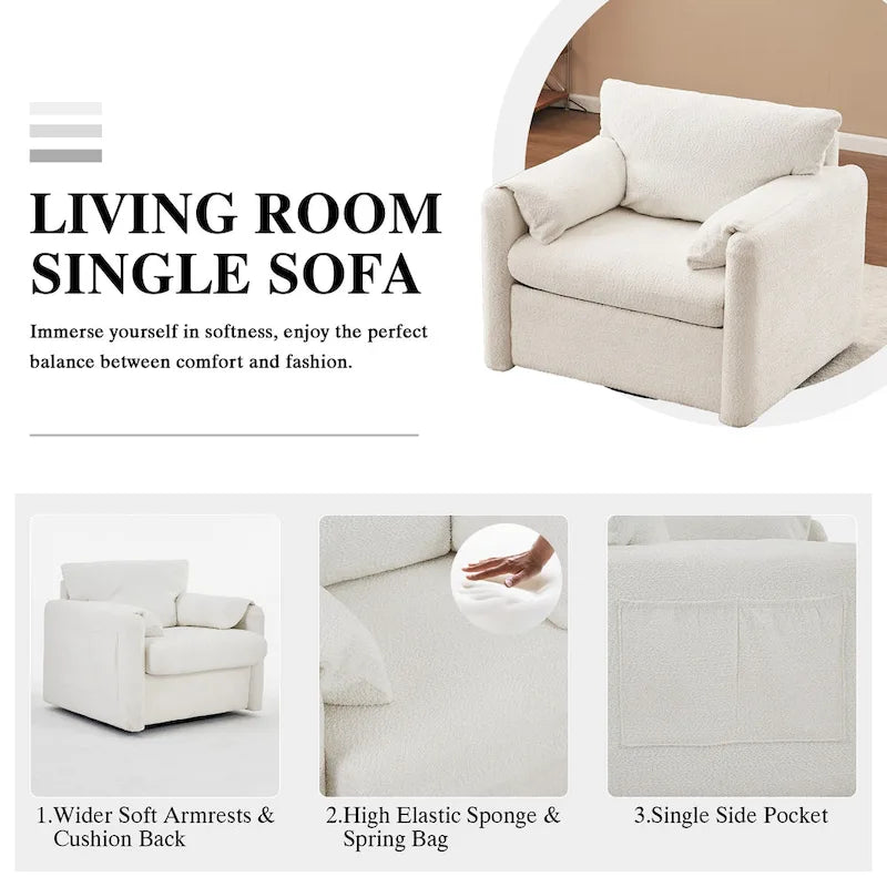 Fauteuil d'appoint pivotant une place - Fauteuil de salon rotatif à 360° avec tissu chenille et coussin haute résilience