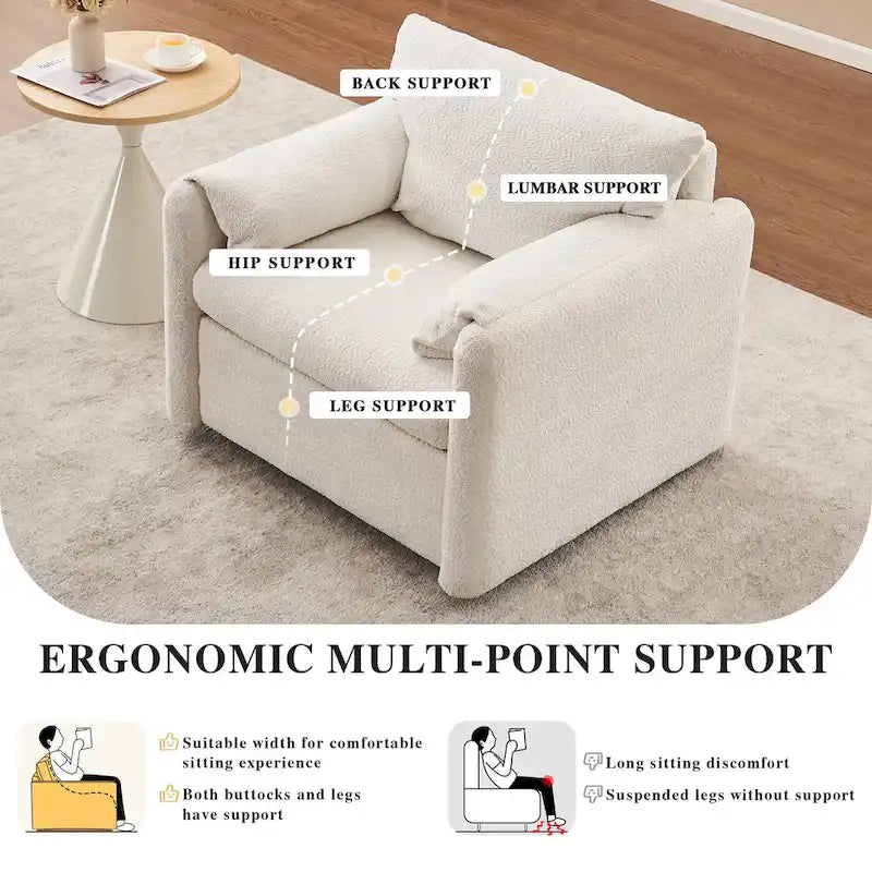 Fauteuil d'appoint pivotant une place - Fauteuil de salon rotatif à 360° avec tissu chenille et coussin haute résilience