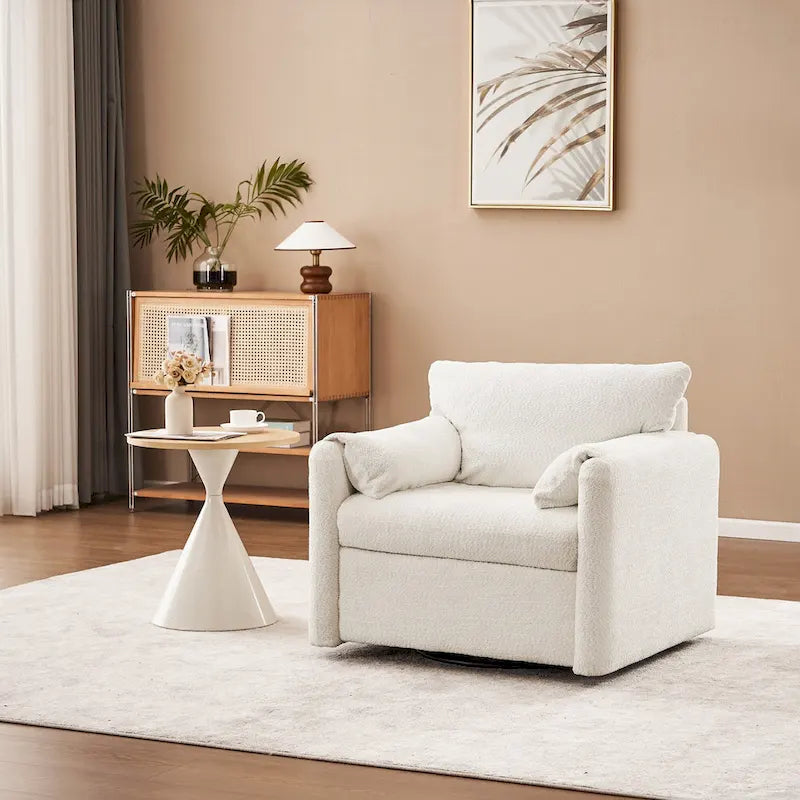 Fauteuil d'appoint pivotant une place - Fauteuil de salon rotatif à 360° avec tissu chenille et coussin haute résilience