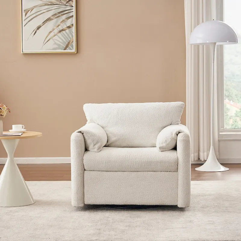Fauteuil d'appoint pivotant une place - Fauteuil de salon rotatif à 360° avec tissu chenille et coussin haute résilience