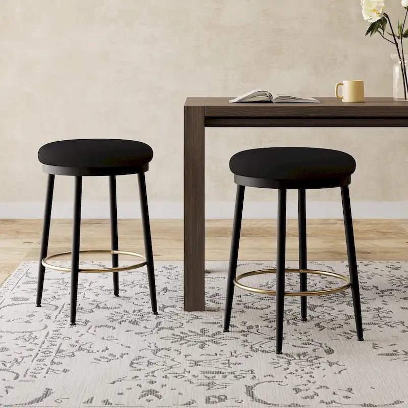 Modern Counter Stools, Set of 2 Bar Height Chairs with Iron Frame, Cushioned Seat and Footrest
