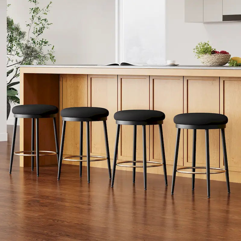 Modern Counter Stools, Set of 2 Bar Height Chairs with Iron Frame, Cushioned Seat and Footrest