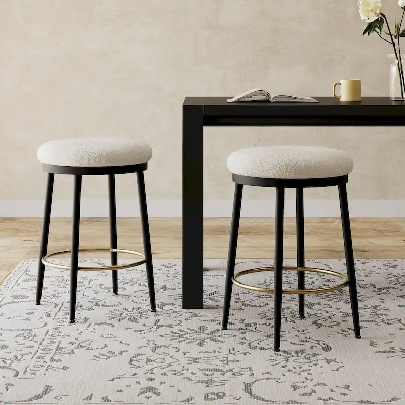 Modern Counter Stools, Set of 2 Bar Height Chairs with Iron Frame, Cushioned Seat and Footrest