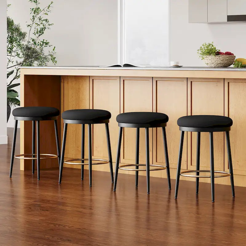 Modern Counter Stools, Set of 2 Bar Height Chairs with Iron Frame, Cushioned Seat and Footrest