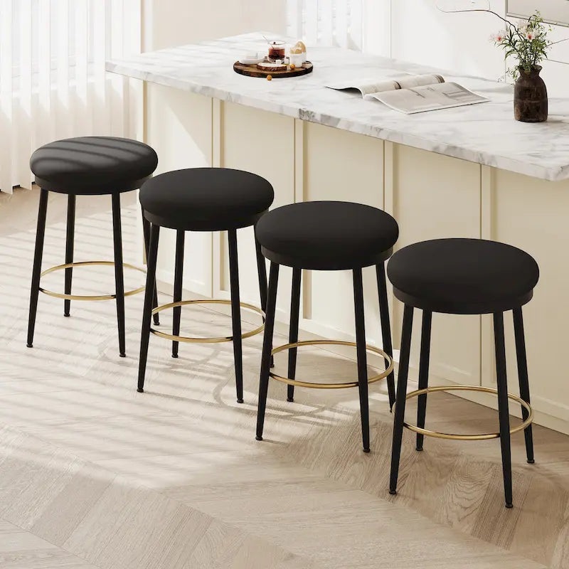Modern Counter Stools, Set of 2 Bar Height Chairs with Iron Frame, Cushioned Seat and Footrest