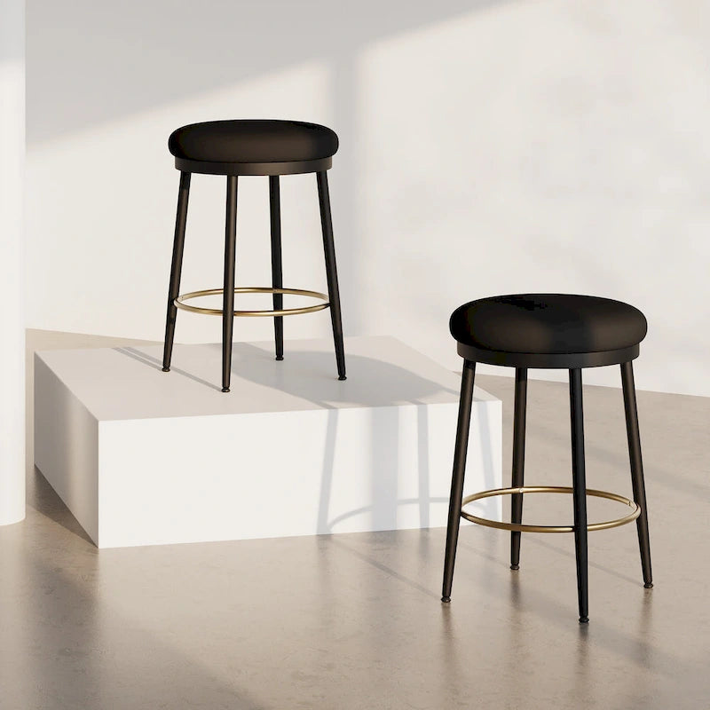 Tabourets de comptoir modernes, ensemble de 2 chaises de bar avec cadre en fer, siège rembourré et repose-pieds
