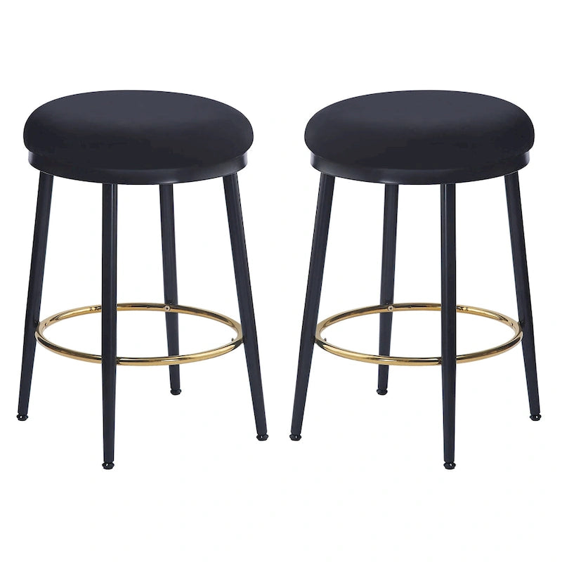 Tabourets de comptoir modernes, ensemble de 2 chaises de bar avec cadre en fer, siège rembourré et repose-pieds