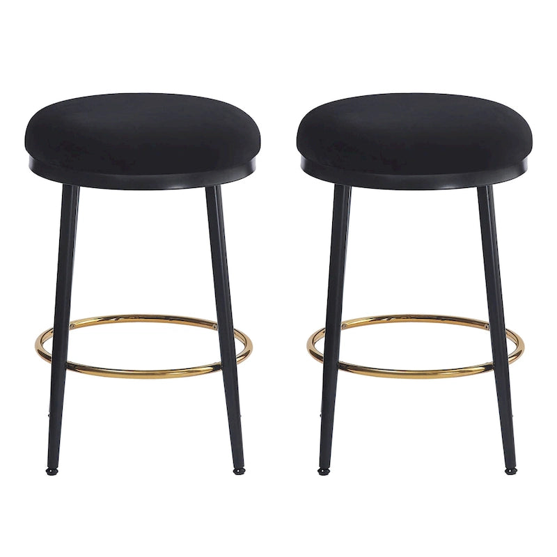 Tabourets de comptoir modernes, ensemble de 2 chaises de bar avec cadre en fer, siège rembourré et repose-pieds