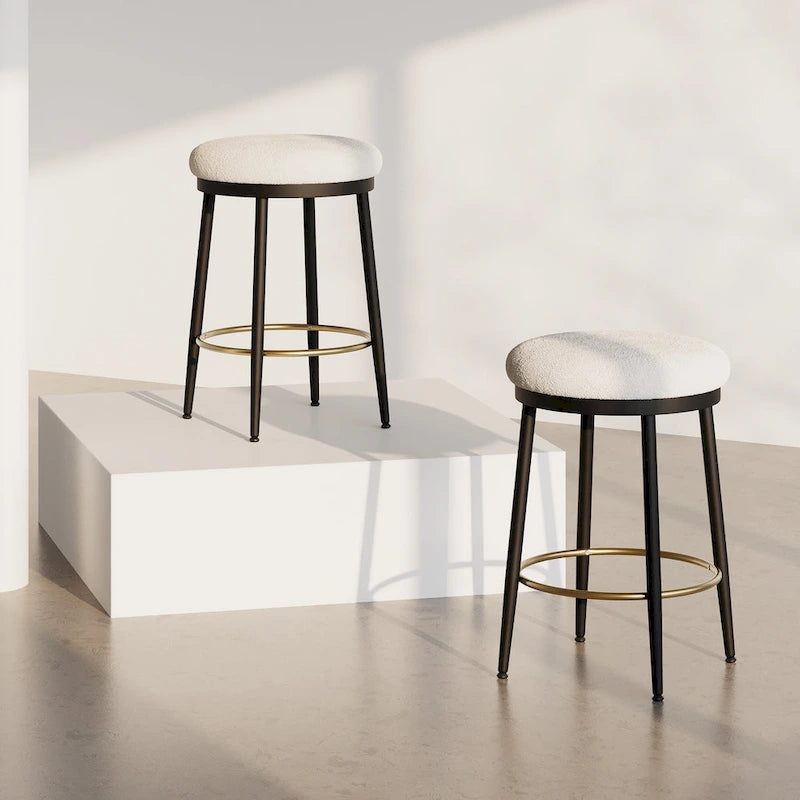 Tabourets de comptoir modernes, ensemble de 2 chaises de bar avec cadre en fer, siège rembourré et repose-pieds