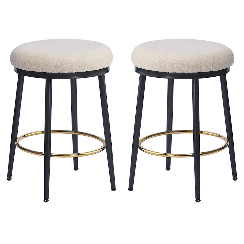 Tabourets de comptoir modernes, ensemble de 2 chaises de bar avec cadre en fer, siège rembourré et repose-pieds