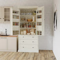 77 Farmhouse-Style Freestanding Pantry  Spacious Kitchen Storage Cabinet with 3 Adjustable Shelves, 8 Door Racks & 3 Drawers.