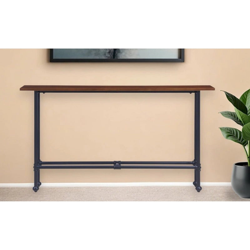 Console rectangulaire en bois Espresso avec piètement en métal noir - 56 L x 8 P x 30 H