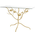 Console en métal à motif de branche florale avec plateau en verre - Doré