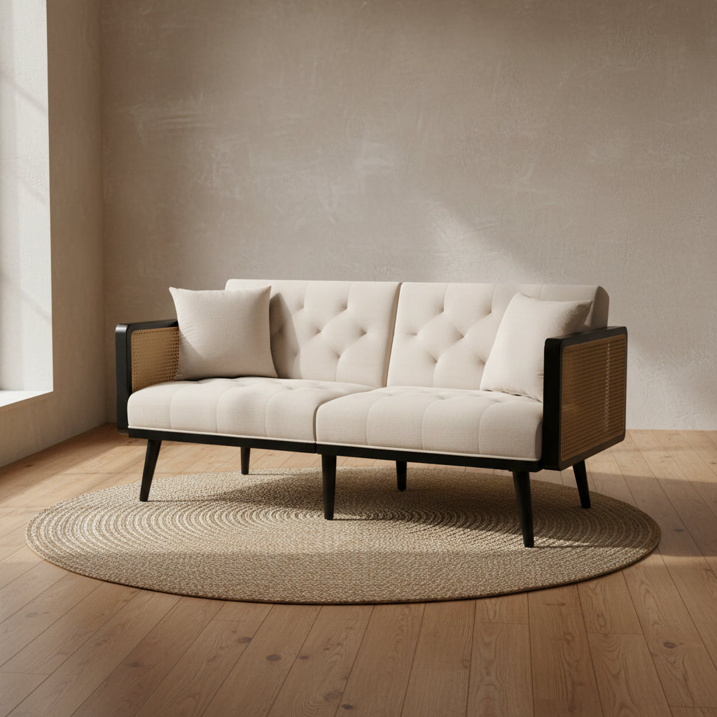 Velvet Upholstered Tufted Sleeper Loveseats Armsofa with Metal Feet