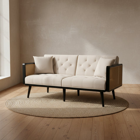 Velvet Upholstered Tufted Sleeper Loveseats Armsofa with Metal Feet