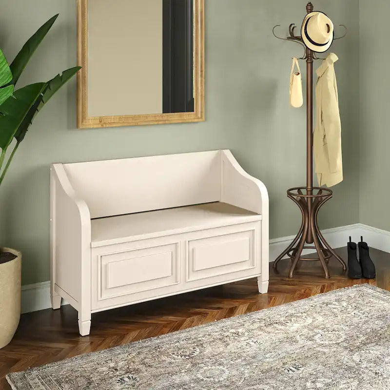 SOLID WOOD 42 inch Wide Traditional Entryway Storage Bench - 42 W x 18 D x 29.5 H