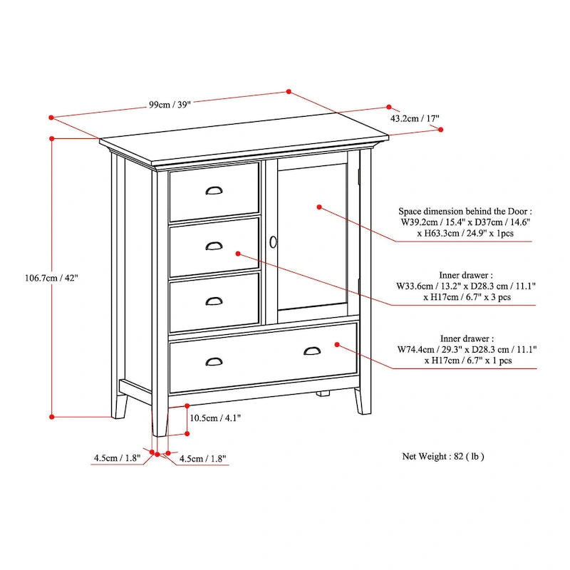 SOLID WOOD 39 inch Wide Transitional Medium Storage Cabinet - 39w x 17d x 42 h