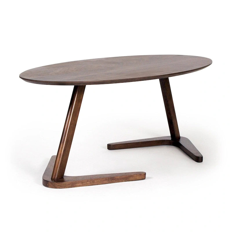 Mid-Century Modern Wood Veneer Coffee Table with Kidney Shaped Top for Living Room