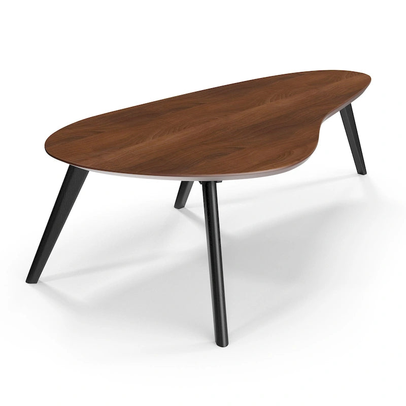 Mid-Century Modern Wood Veneer Coffee Table with Kidney Shaped Top for Living Room