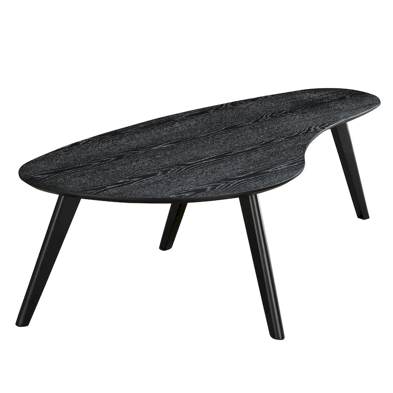 Mid-Century Modern Wood Veneer Coffee Table with Kidney Shaped Top for Living Room