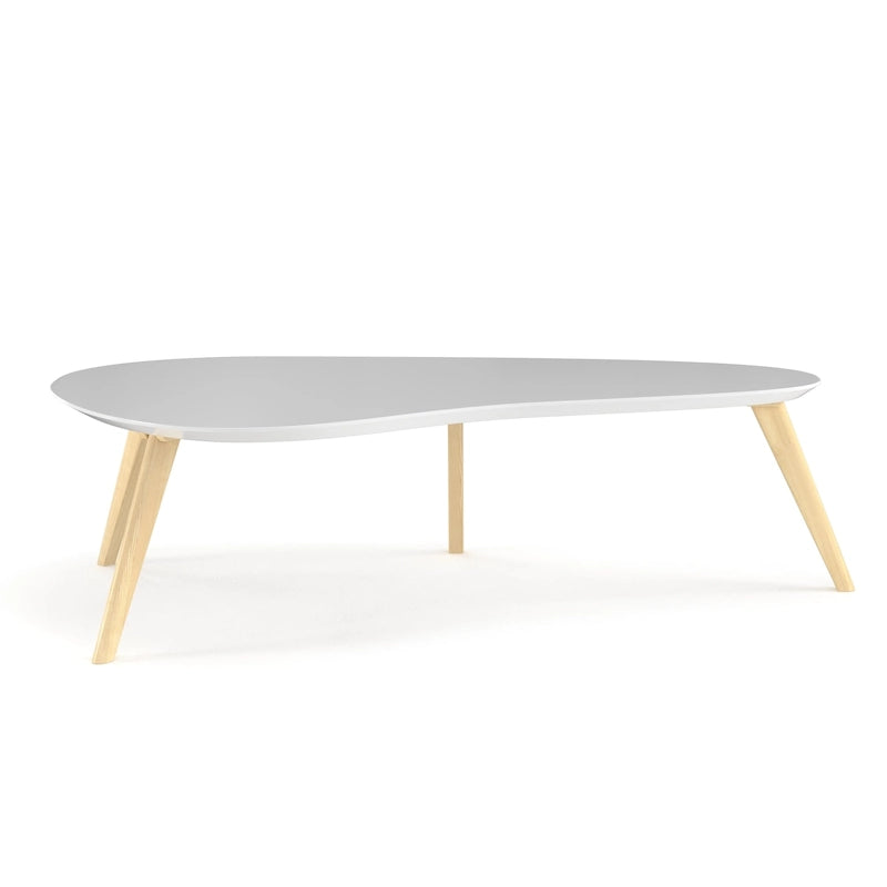 Mid-Century Modern Wood Veneer Coffee Table with Kidney Shaped Top for Living Room