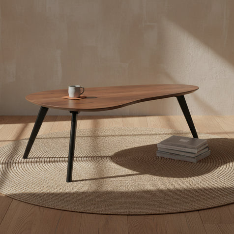Mid-Century Modern Wood Veneer Coffee Table with Kidney Shaped Top for Living Room