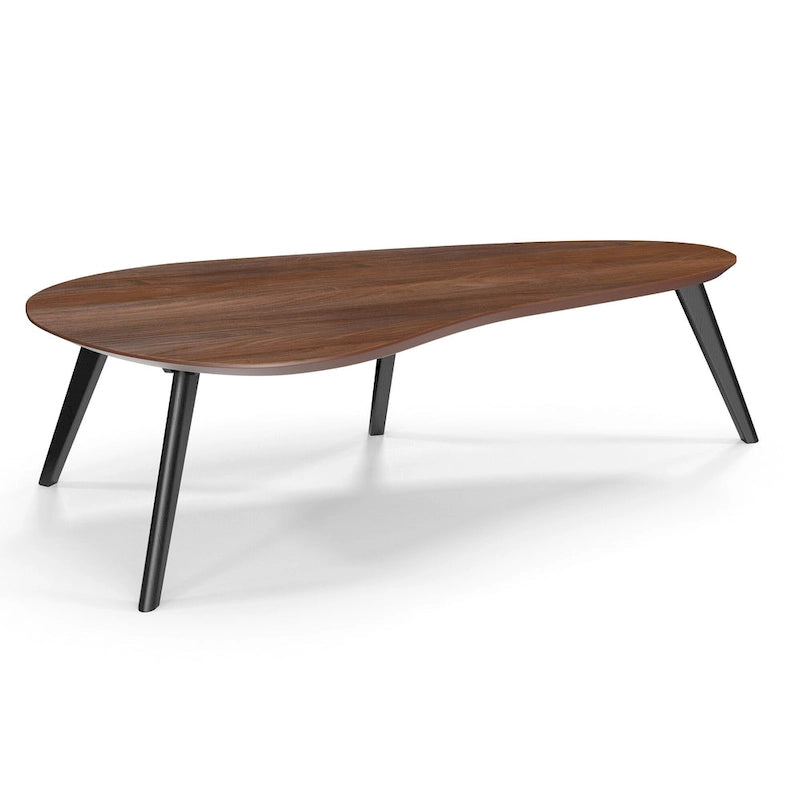 Mid-Century Modern Wood Veneer Coffee Table with Kidney Shaped Top for Living Room