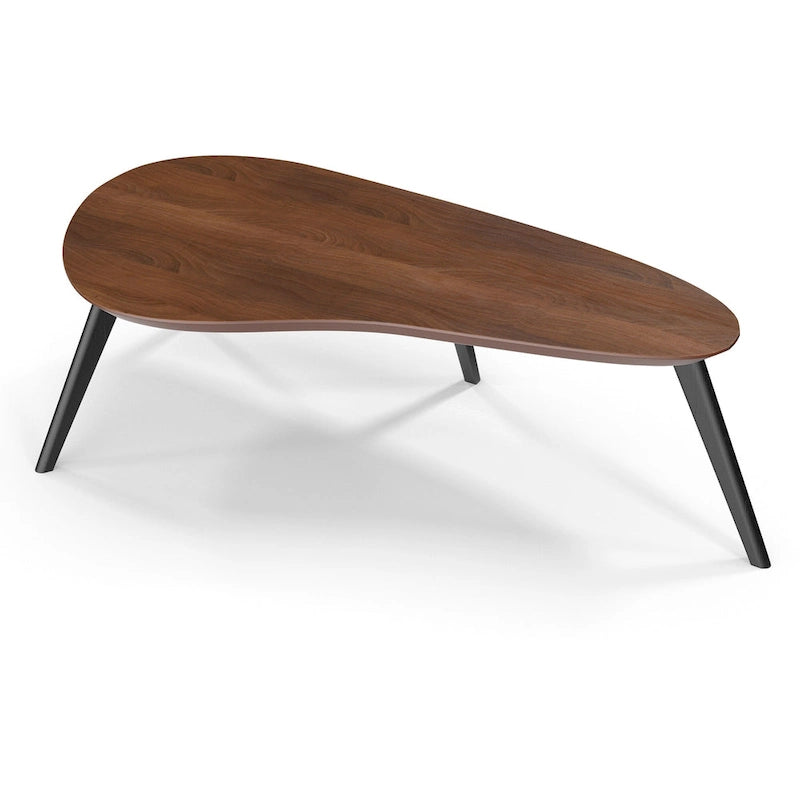 Mid-Century Modern Wood Veneer Coffee Table with Kidney Shaped Top for Living Room