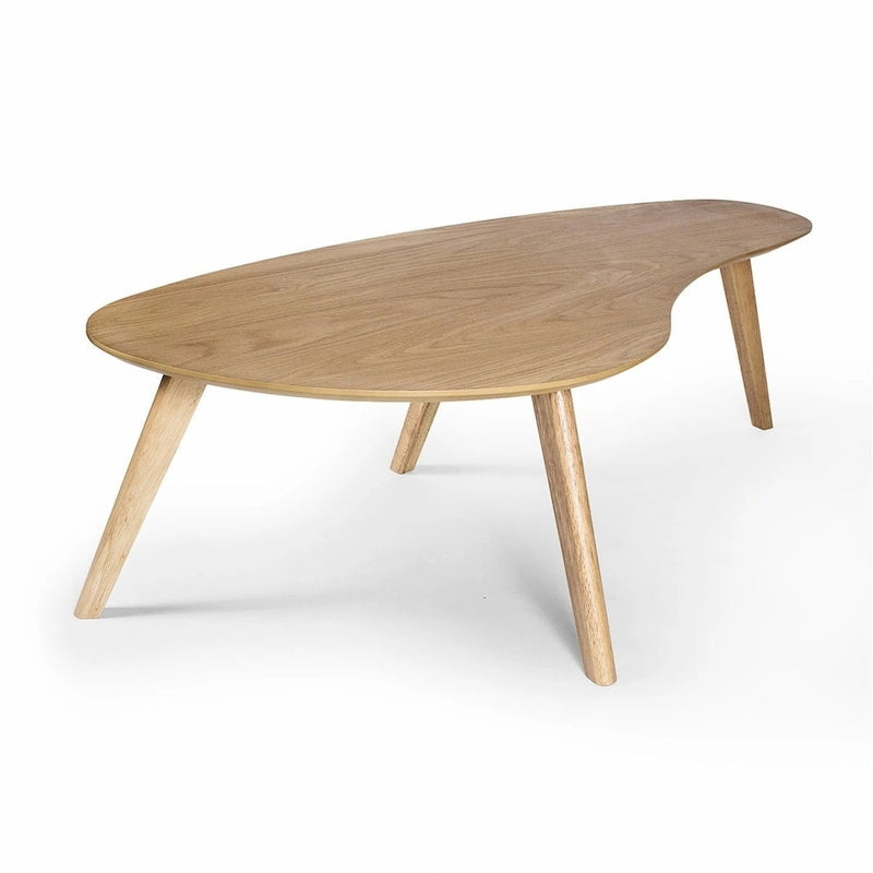 Mid-Century Modern Wood Veneer Coffee Table with Kidney Shaped Top for Living Room