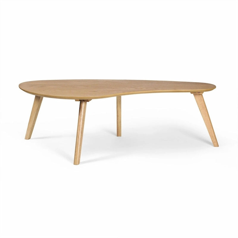 Mid-Century Modern Wood Veneer Coffee Table with Kidney Shaped Top for Living Room