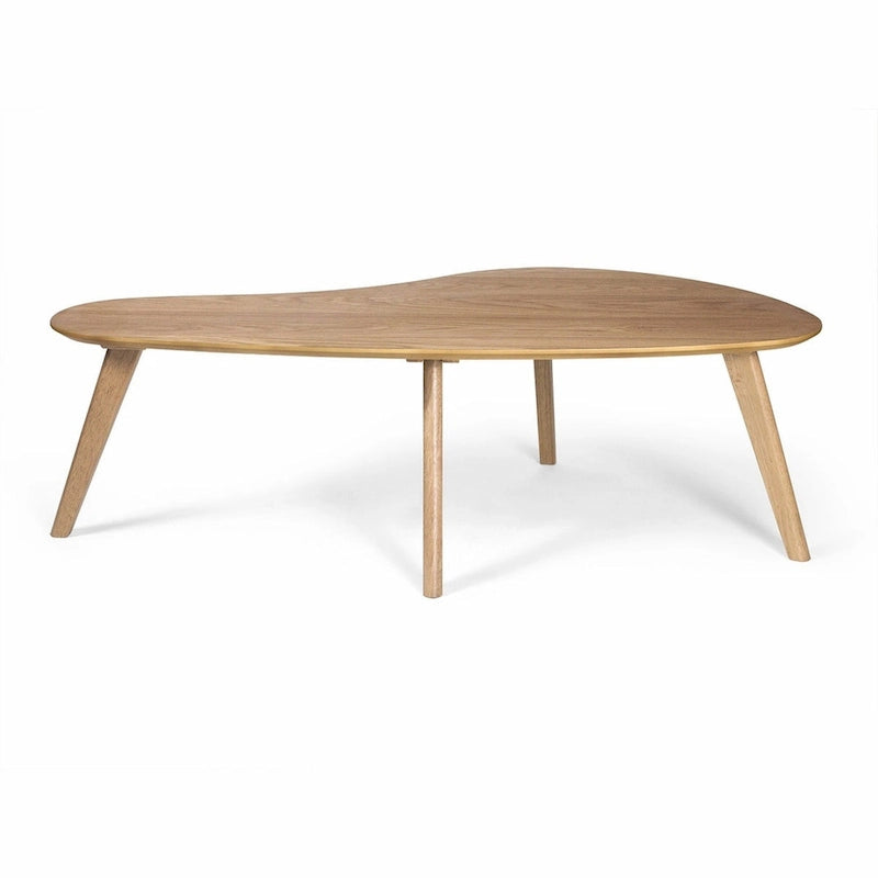 Mid-Century Modern Wood Veneer Coffee Table with Kidney Shaped Top for Living Room