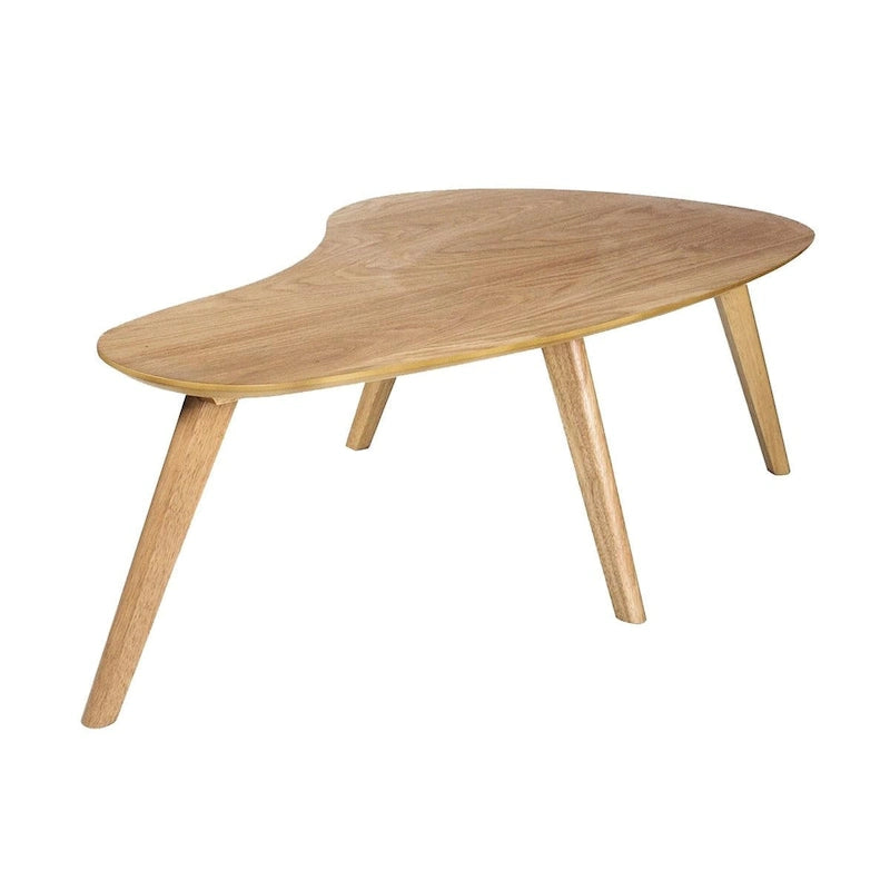 Mid-Century Modern Wood Veneer Coffee Table with Kidney Shaped Top for Living Room
