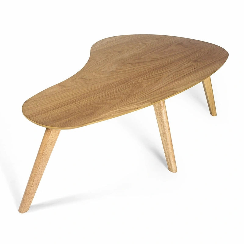 Mid-Century Modern Wood Veneer Coffee Table with Kidney Shaped Top for Living Room