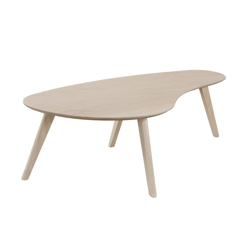 Mid-Century Modern Wood Veneer Coffee Table with Kidney Shaped Top for Living Room