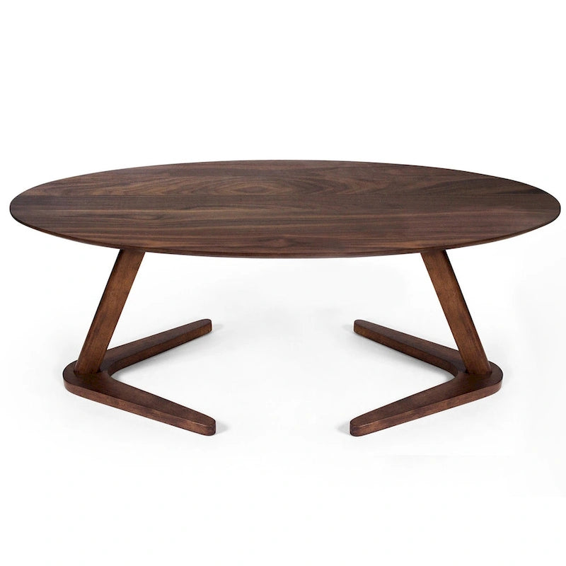 Mid-Century Modern Wood Veneer Coffee Table with Kidney Shaped Top for Living Room