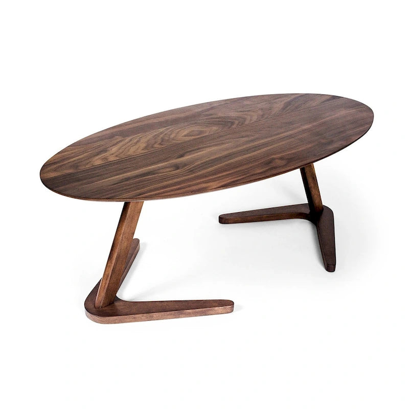Mid-Century Modern Wood Veneer Coffee Table with Kidney Shaped Top for Living Room
