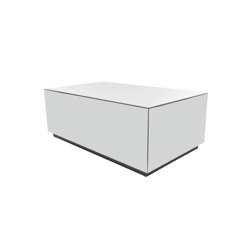 Glass Mirrored Rectangle Coffee Table with Elevated Base - Silver - 28Wx47Lx18H