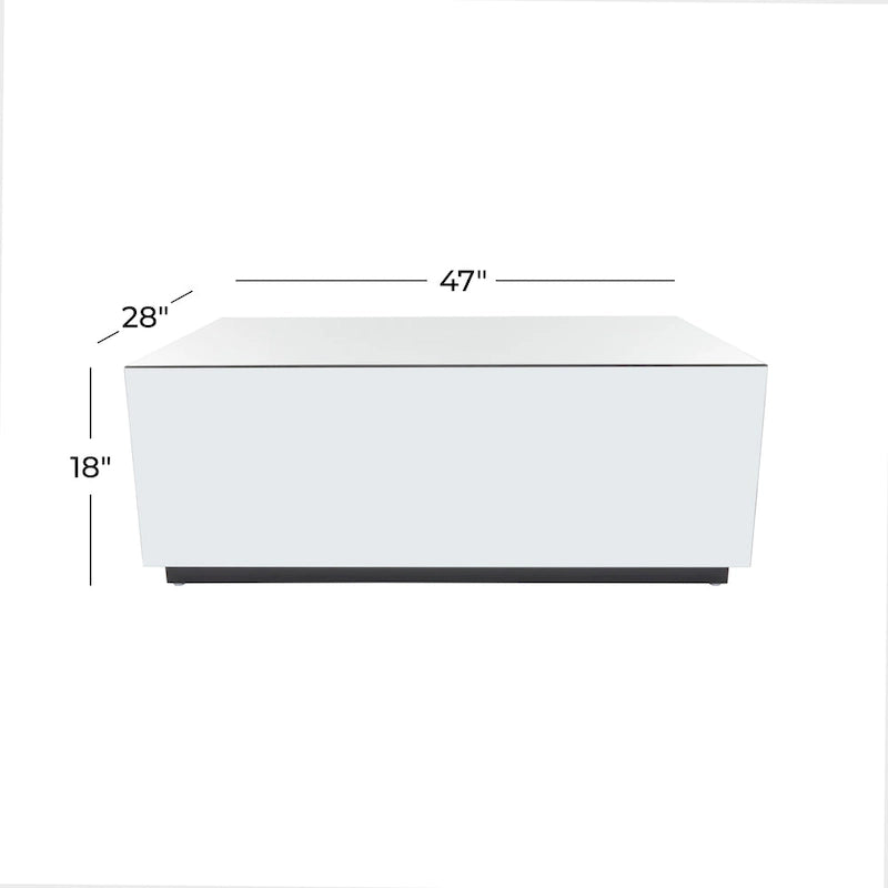 Table basse rectangulaire en verre miroir avec base surélevée - Argent - 28Lx47Px18H