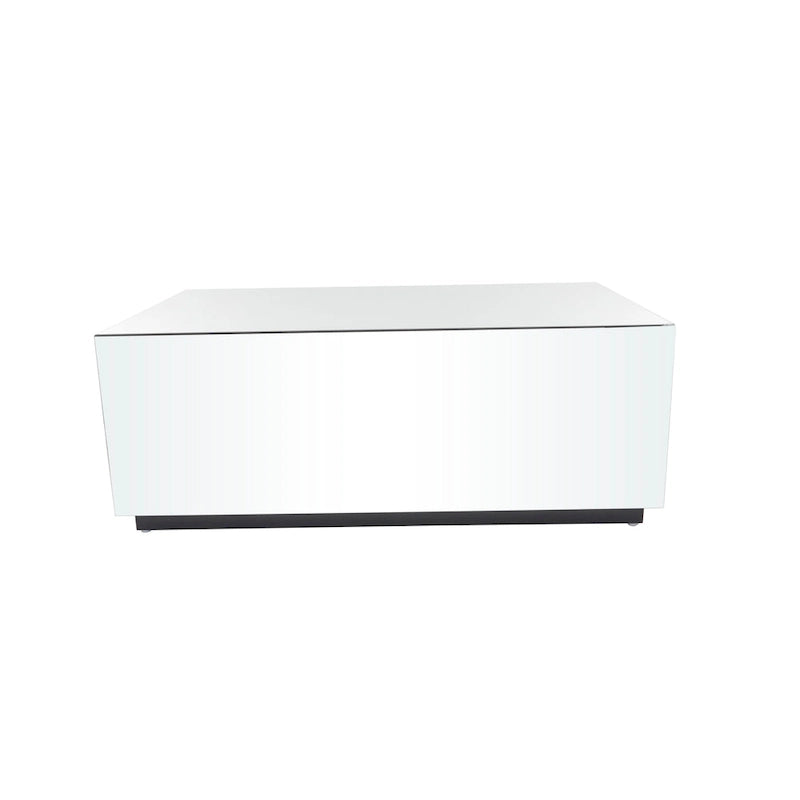 Table basse rectangulaire en verre miroir avec base surélevée - Argent - 28Lx47Px18H