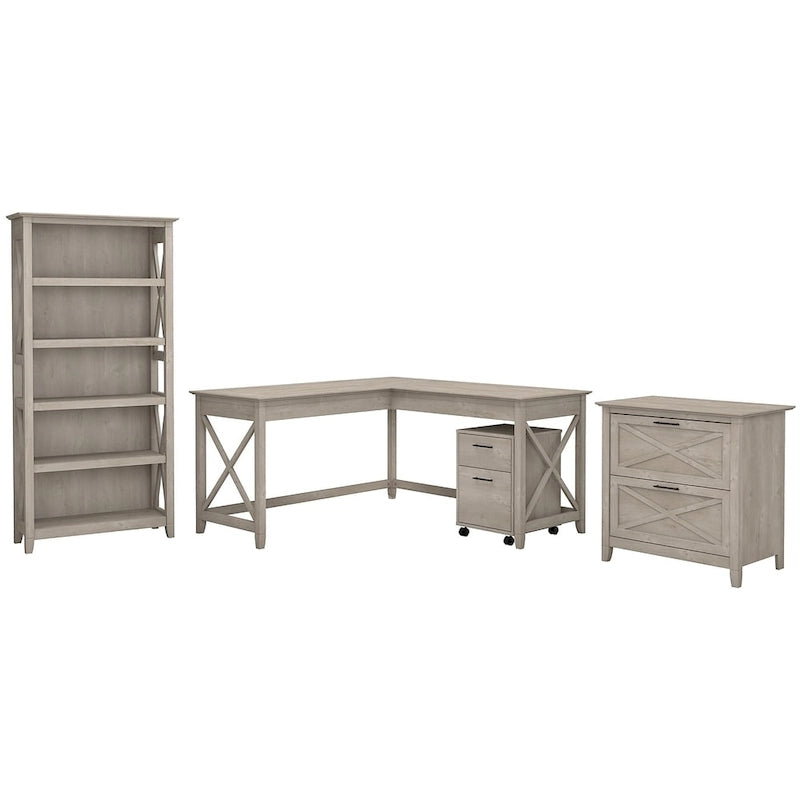 Bureau d'angle de 60 po avec classeurs et bibliothèque, par