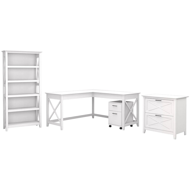 Bureau d'angle de 60 po avec classeurs et bibliothèque, par