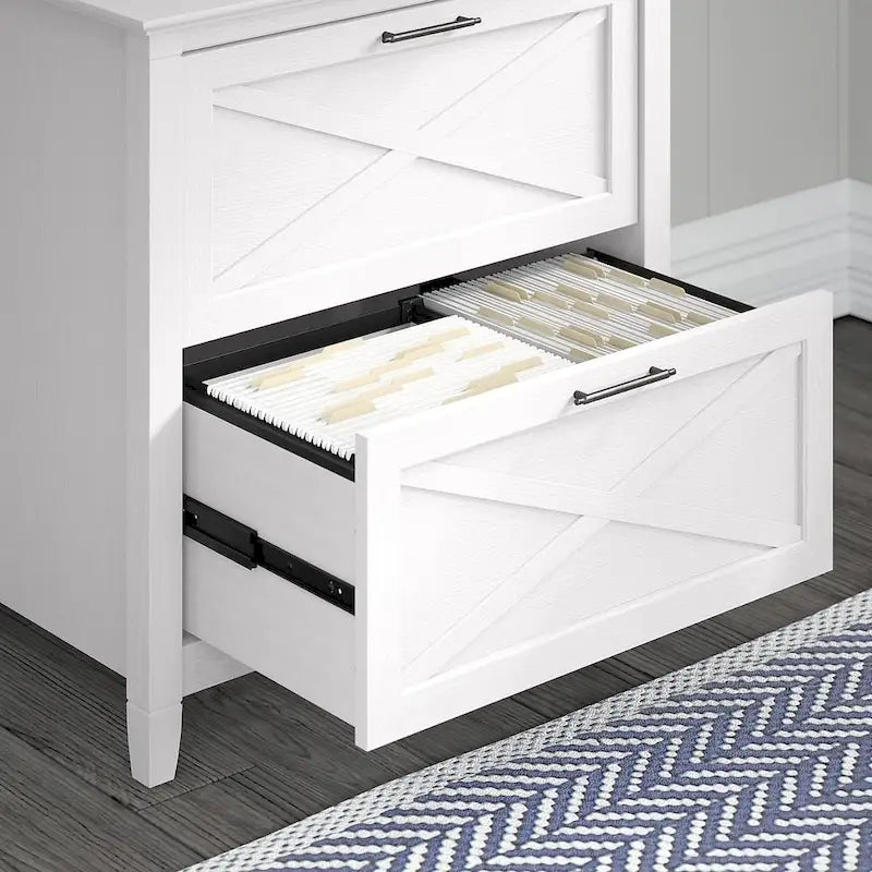 Bureau d'angle de 60 po avec classeurs et bibliothèque, par