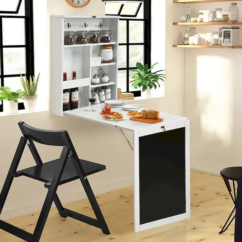 Table murale pliante convertible en bureau avec étagères tableau noir
