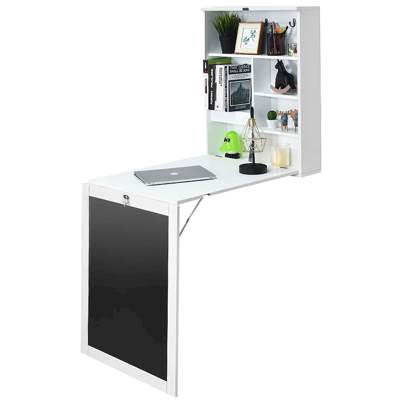 Table murale pliante convertible en bureau avec étagères tableau noir