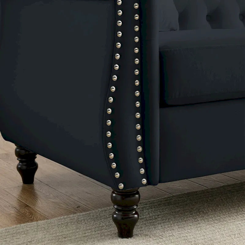 [Video] 80 Chesterfield Sofa Black Velvet for Living Room, 3 Seater Sofa Tufted Couch with Rolled Arms and Nailhead for Living