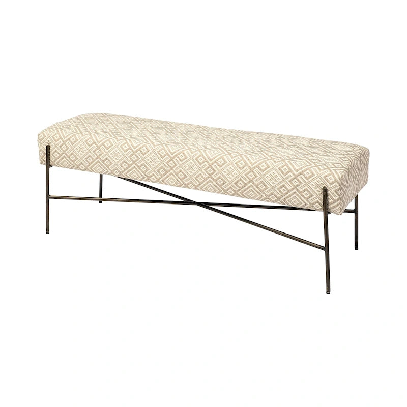 I Olive & Beige Upholstered Patterned Seat Accent Bench - 55W x 17D x 18H