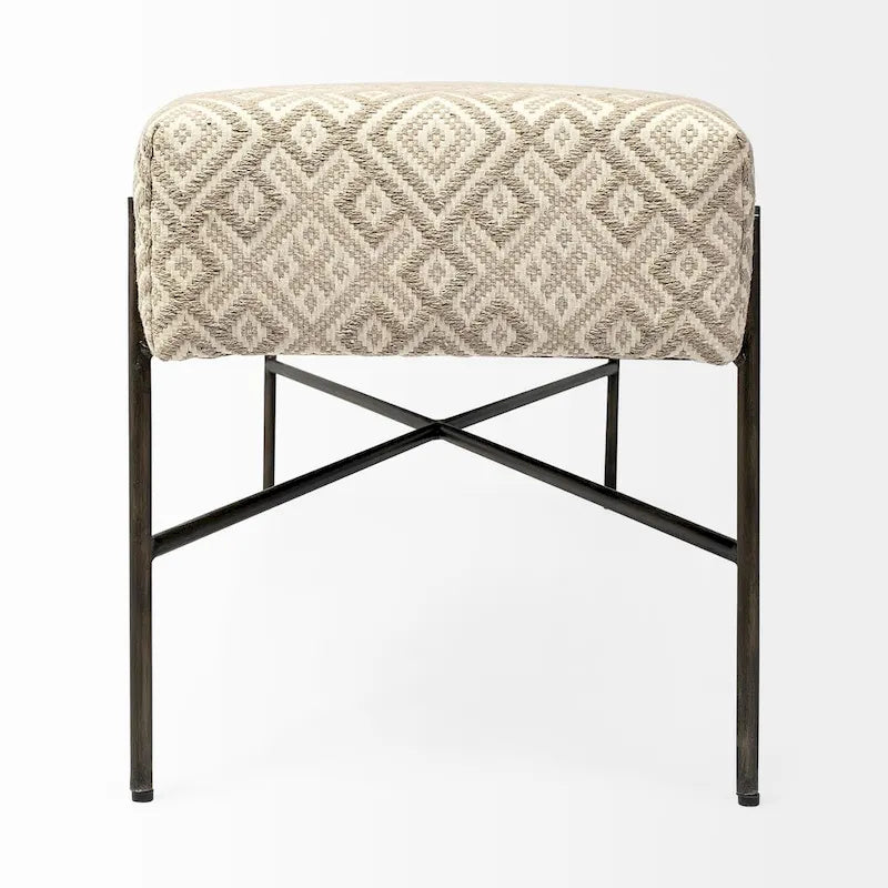 Banc d'appoint à siège capitonné à motif olive et beige - 55 po larg. x 17 po prof. x 18 po haut.